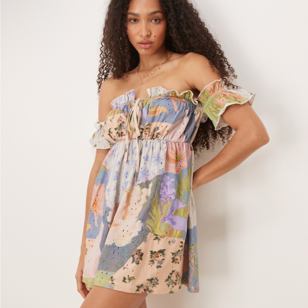 ASOS Floral Off-Shoulder Dress SIZE LARGE - Picture 3 of 7